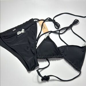 Jimmi Swim Black Bikini Set with White Accents. Size S Top and Size S Bottom